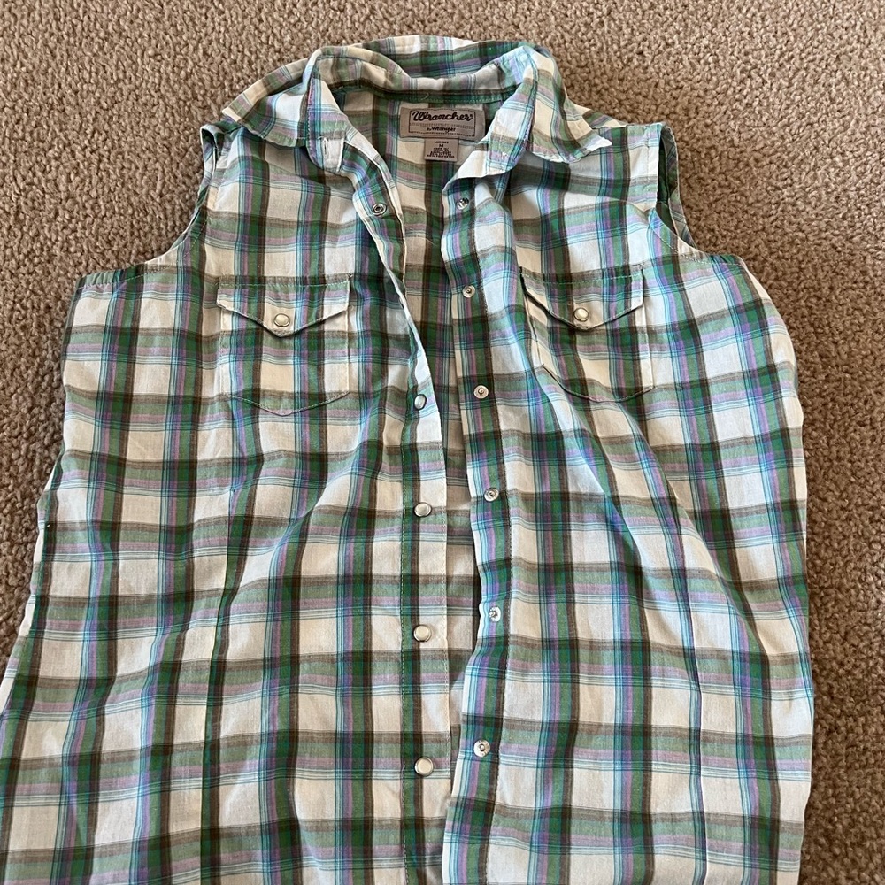 Wrangler Green and Blue Plaid Sleeveless Top
